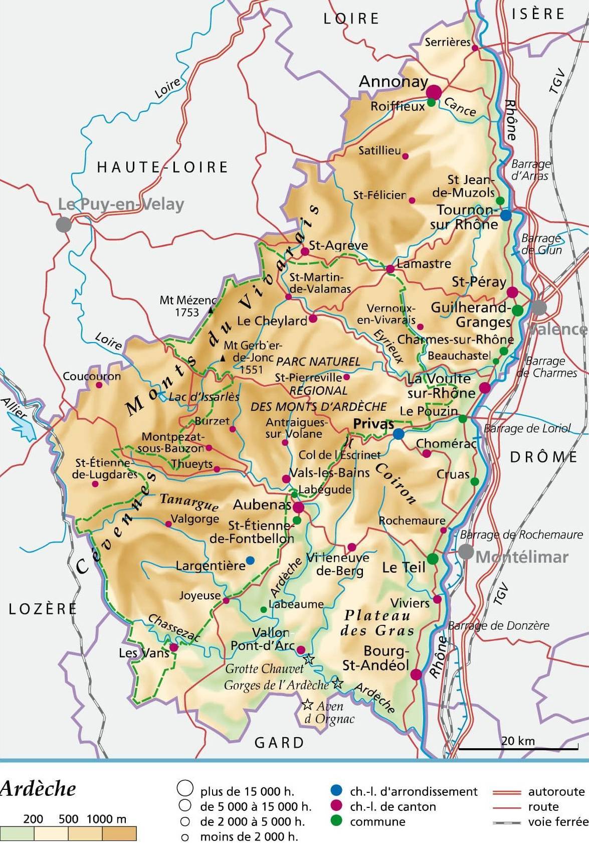 Map of the Ardèche, centred on the south / Larousse