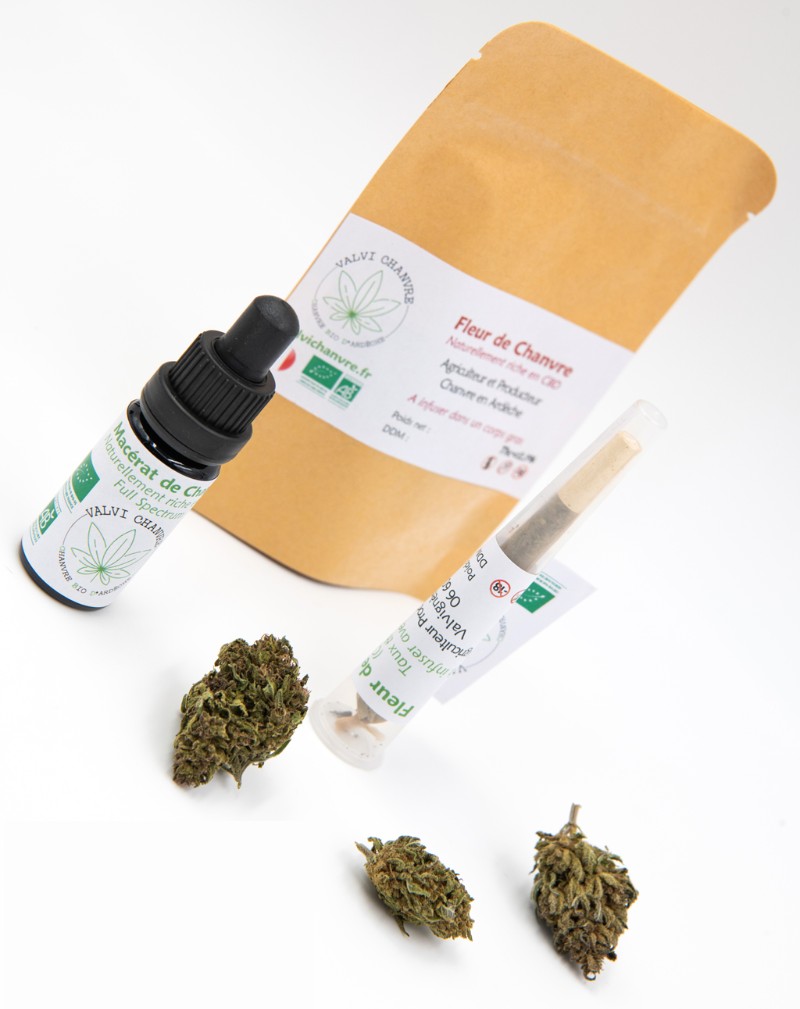 Gamme CBD Valvi Chanvre : Macerat huileux, fleurs et pré-roll